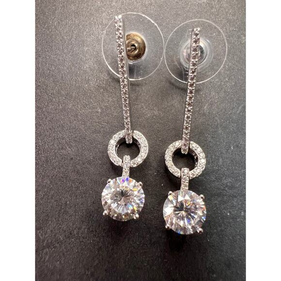 White CZ long earrings in sterling silver - Picture 1 of 15